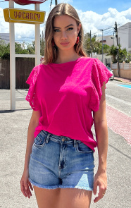 Jurkjes Broderie Detailed Top Leya Fuchsia