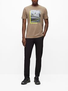 BOSS T-shirt van katoenblend met print - Bruin