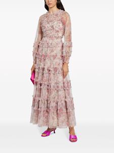 Needle & Thread floral-print ruffled gown - Roze