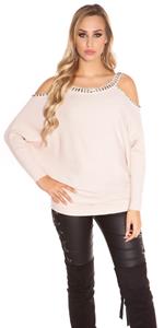 Cosmoda Collection Trendy blote schouder sweater-trui met klinknagels antiekroze