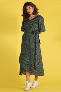 ManduTrap Damen vegan Wickelkleid Lilla Grün