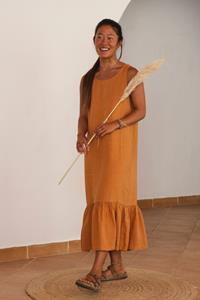 MATONA Damen vegan Kleid Rüsche Rost Orange