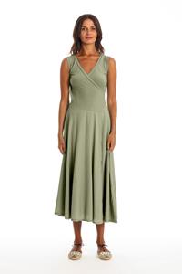 RAVENS VIEW IBIZA Damen vegan Ärmelloses Kleid Veronika Khaki Grün