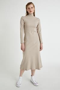 Infinitdenim Damen vegan Kleid Rollkragenpullover Sand