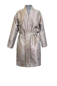 Anekdot Damen vegan Morgenmantel Lavendel Brokat Beige