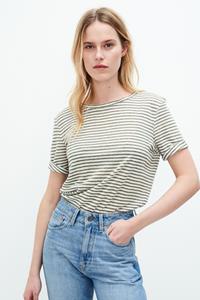 Kuyichi Damen vegan T-Shirt Olivia Gestreift Weiß & Armeegrün