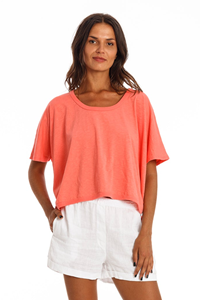 RAVENS VIEW IBIZA Damen vegan T-Shirt Quadrat Koralle Rosa