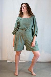 Jyoti Fair Works Damen vegan Bluse Nalini Ikat Salbei Grün