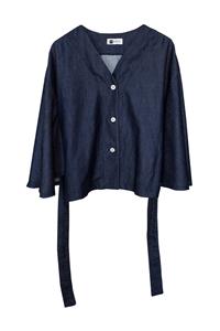 M.R BRAVO Damen vegan Bluse Chaqueta Edith Clave Denim Blau