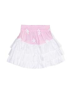 Monnalisa Rok met sterrenprint en ruches - Wit
