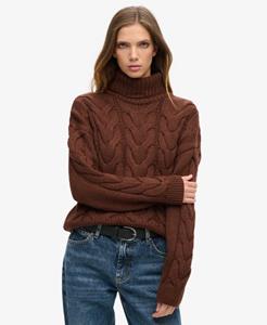 Superdry Vrouwen Gebreide Kabeltrui met Polokraag Bruin
