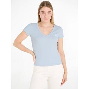Tommy Jeans T-Shirt Slim Essential Rib V-Neck Rippshirt mit Logostickerei