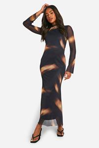 Boohoo Long Sleeve Mesh Maxi Dress, Black