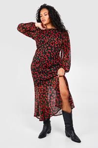 Boohoo Plus Cherry Print Lined Midaxi Dress, Red