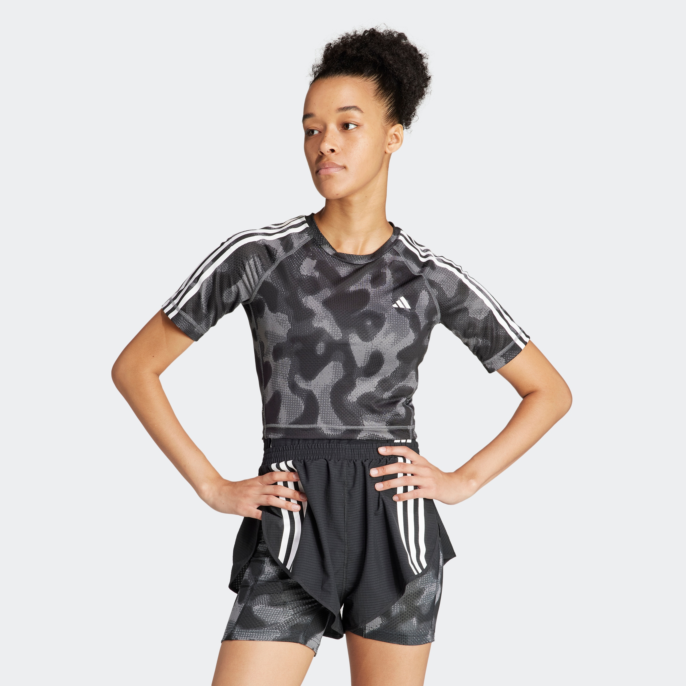 Adidas Own the Run 3-Stripes Allover Print T-Shirt