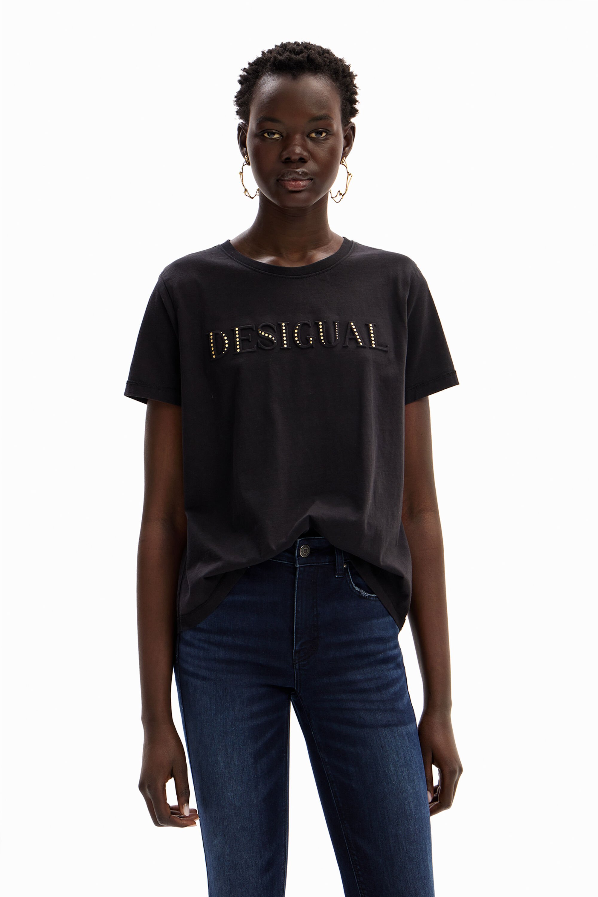 Desigual T-shirt glimmend logo - BLACK