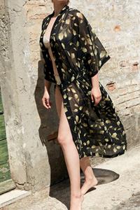 Anekdot Damen vegan Robe Sheer Leaf Schwarz