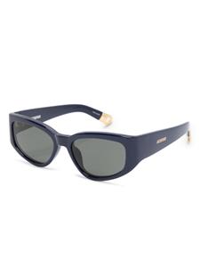 Jacquemus Zonnebril met rechthoekig montuur - Blauw