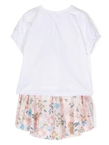 ilgufo Il Gufo T-shirt en rok met bloemenprint - Wit