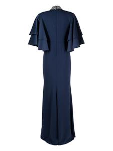 Badgley Mischka beaded crepe gown - Blauw