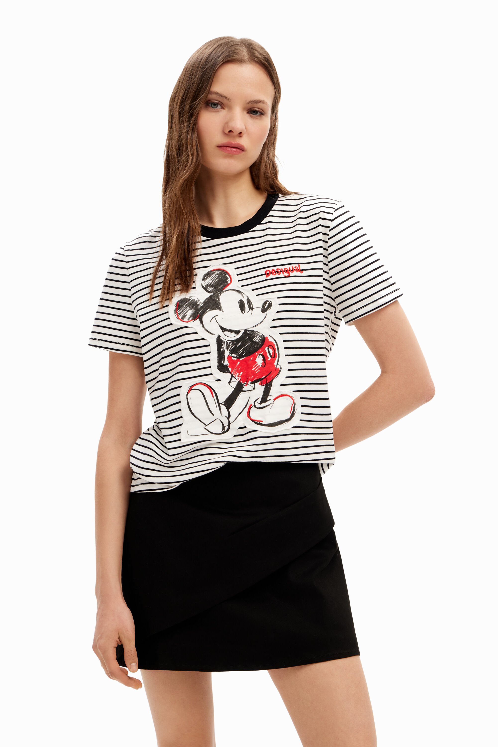 Desigual Gestreept T-shirt met Mickey Mouse - WHITE