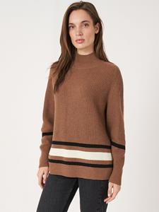 REPEAT cashmere Cashmere sweater met hoge hals en gestreept detail