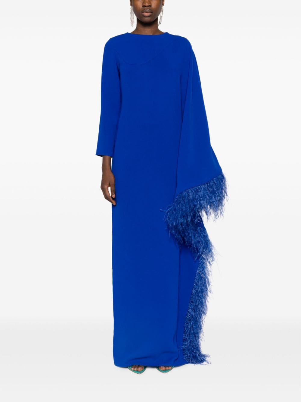 JEAN-LOUIS SABAJI Asymmetrische maxi-jurk met veren afwerking - Blauw