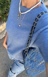 The Musthaves Oversized Soft Trui Korte Mouw Jeans Blue