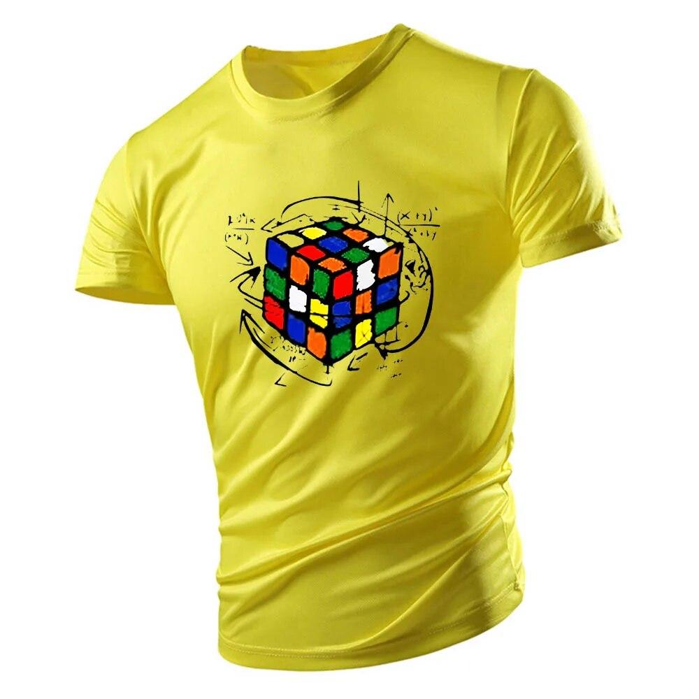 Baobaofusi 2023 Vier seizoenen volwassen heren T-shirt met ronde hals sport sneldrogend korte mouw mode Rubik's Cube print ademend en los