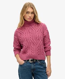Superdry Vrouwen Twist Gebreide Kabeltrui met Polokraag Roze