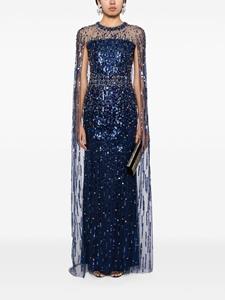 Jenny Packham Lux crystal-embellished cape gown - Blauw