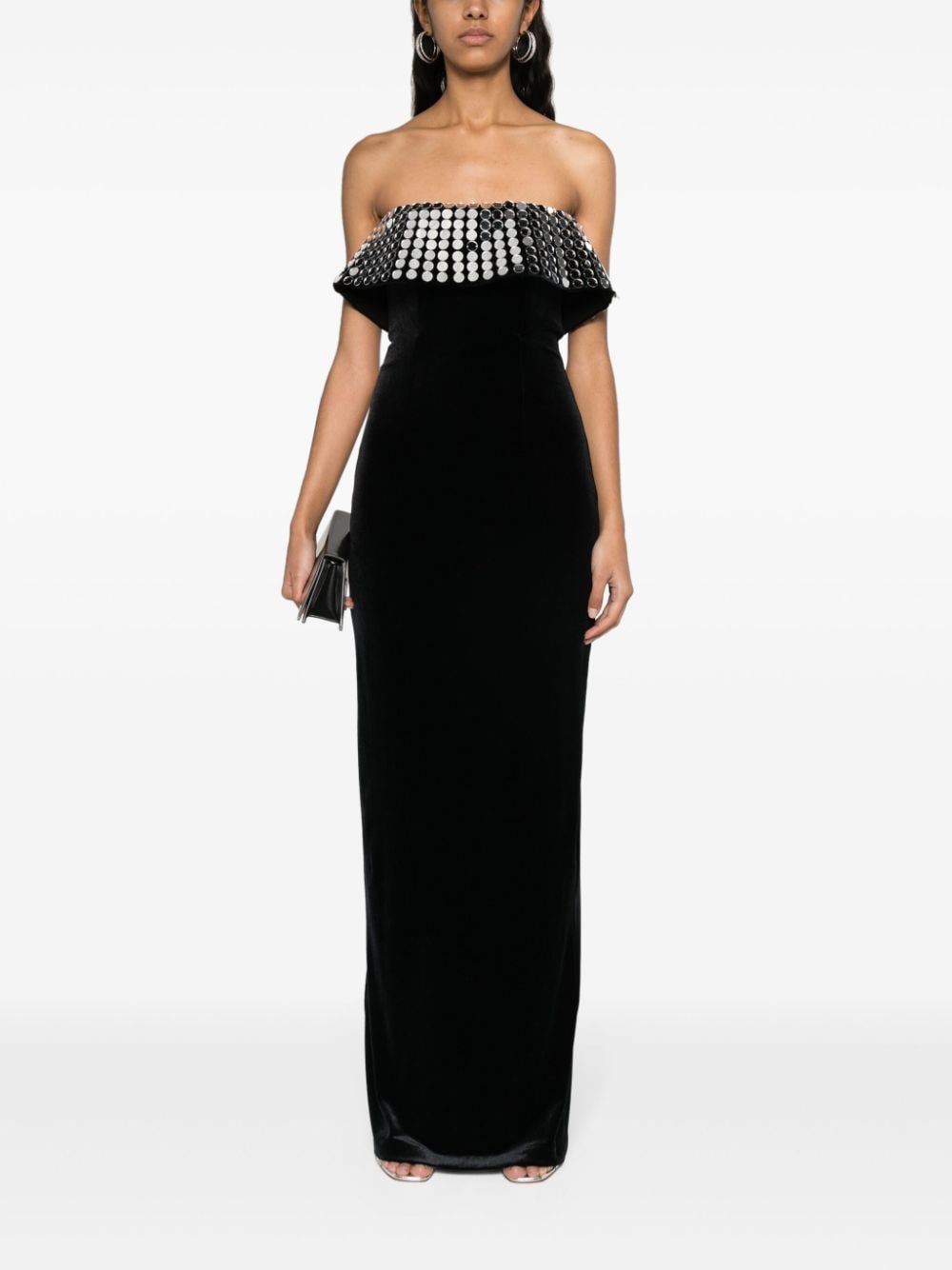 NISSA mirror-embellished velvet gown - Zwart