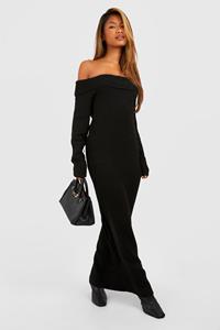 Boohoo Zachte Gebreide Maxi Trui Jurk Met Uitgesneden Hals, Black