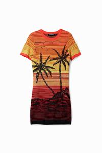 desigual Korte gebreide jurk palmbomen - RED