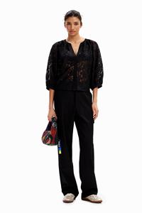 Desigual Blouse kant bloemen - BLACK