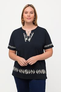 Ulla Popken Rundhalsshirt T-Shirt Stickerei Oversized Tunika-Ausschnitt