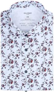 Olymp Luxor Overhemd Print Bloemen Lichtblauw