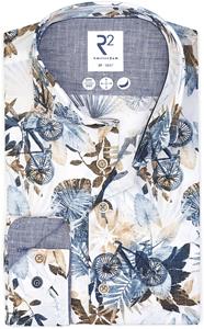 R2 Amsterdam R2 Overhemd Botanische Print Fiets Blauw