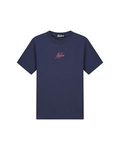 Malelions Men Striped Signature T-Shirt - Navy/Coral