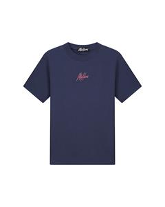 Malelions Men Striped Signature T-Shirt - Navy/Coral