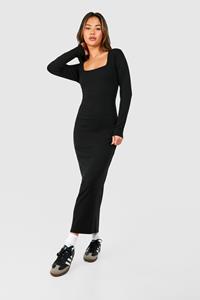 Boohoo Square Neck Long Sleeve Maxi Dress, Black