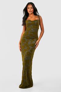 Boohoo Floral Devore Cowl Maxi Slip Dress, Khaki