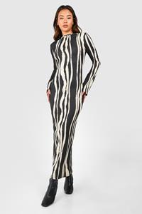 Boohoo Printed Textured Flare Sleeve Maxi Dress, Black