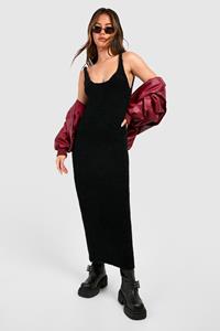Boohoo Teddy Soft Knit Scoop Midaxi Dress, Black