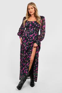 Boohoo Plus Floral Corset Detail Maxi Milkmaid Dress, Pink