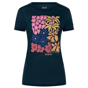 SUPER.NATURAL T-Shirt für Damen, Merino MAT IS Blumen Motiv, Reise, bunt