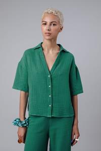 Brava Fabrics Damen vegan Oversized Cropped Bluse Bubble Jungle Grün