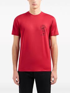 Emporio Armani T-shirt met geborduurde draak en ronde kraag - Rood