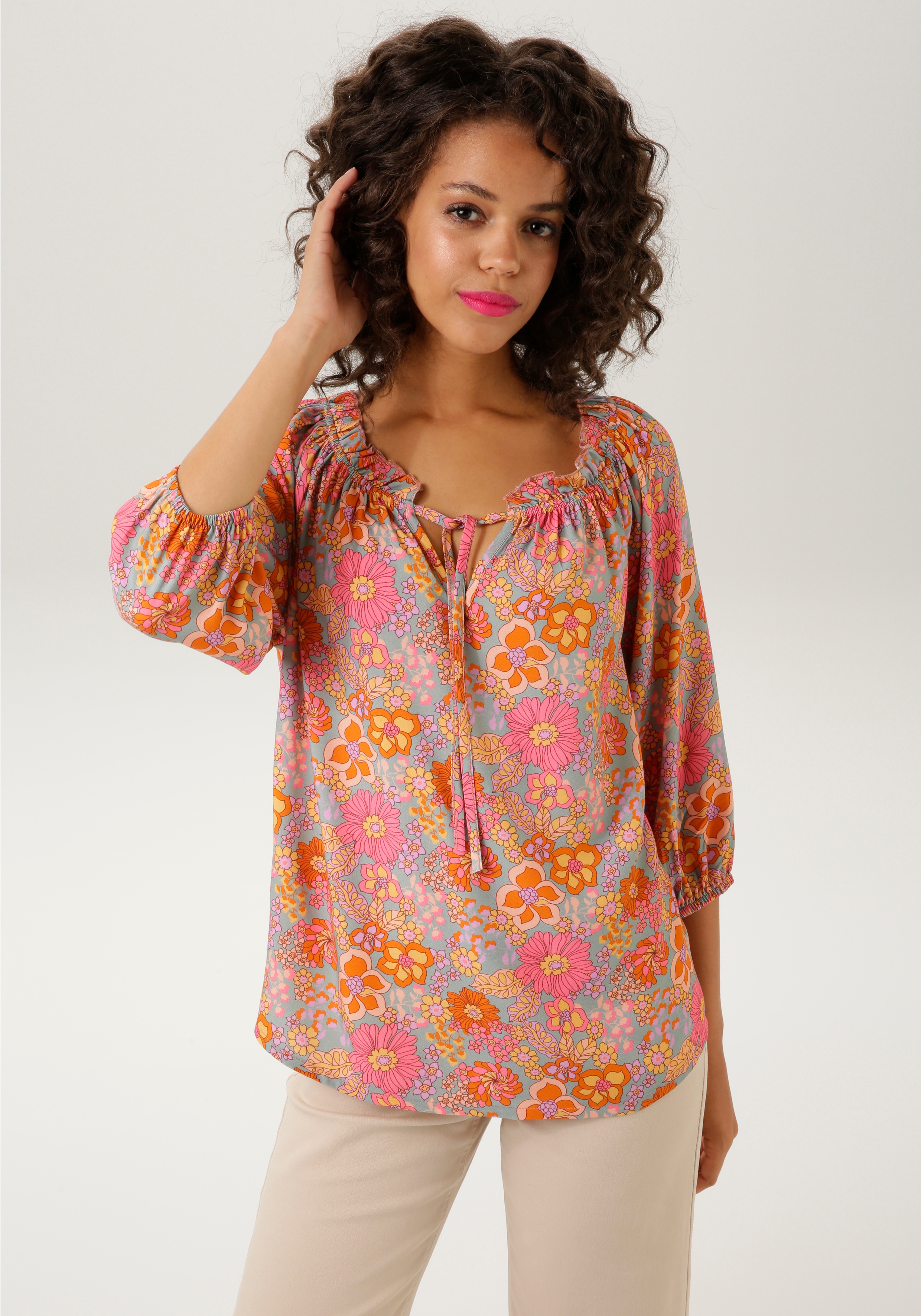 Aniston CASUAL Blouse zonder sluiting met harmonieuze bloemenprint - nieuwe collectie