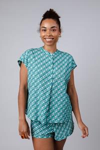 Brava Fabrics Damen vegan Bluse Oversize Tiles Mao Ocean